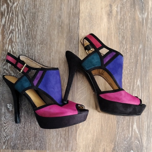 Nine West Pink and Purple Color Block Heels - Picture 5 of 7